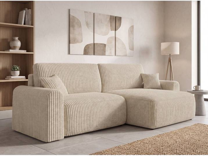Ausklappbare beidseitige Ecksofa NORDEN TILIA 250x140 cm, cremefarben