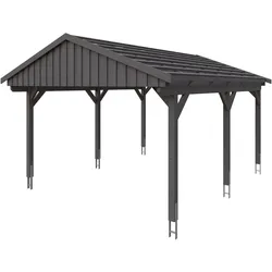 Skan Holz Fichtelberg - Satteldach Einzelcarport Breite 423 cm Gr. 1 - 423 x 566 cm Dachlattung schiefergrau Holzcarport