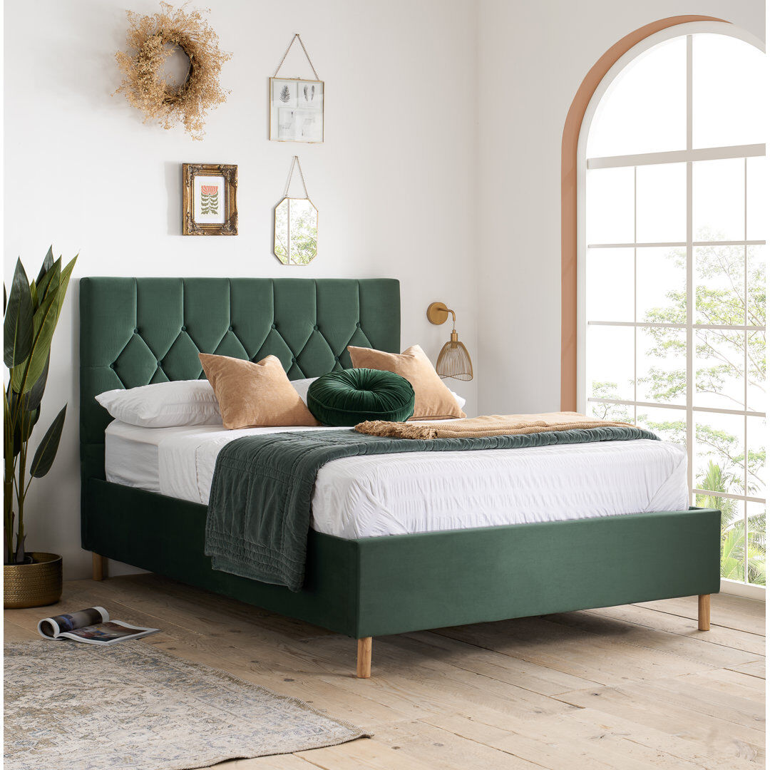 Mercer41 Benninger Upholstered Ottoman Bed Green Double (4'6)