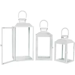 Mojawo, Laterne, 3er Gartenlaternen Laternen Metall Windlicht Weiss H24/33/41cm