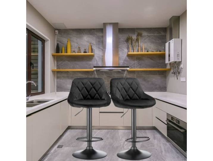 Tabouret de Bar Noir - JEOBEST - Pivotant - Velours