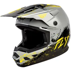 Fly Racing Kinetic Drip, Motocrosshelm Jugend - Grau/Schwarz/Gelb - YM
