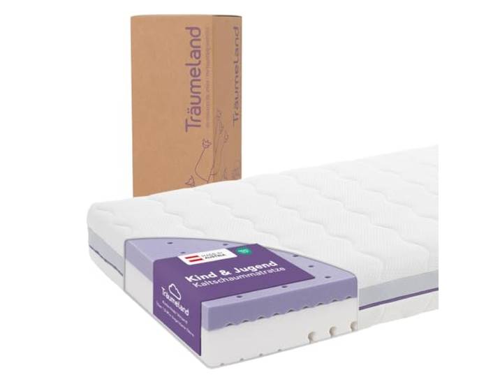 Träumeland Kindermatratze 140x200 - Nachteule Zwei Härtegrade & Oeko-TEX- Zertifiziert - allergikerfreundlich Dank 60°C waschbarem Bezug - Made in Austria