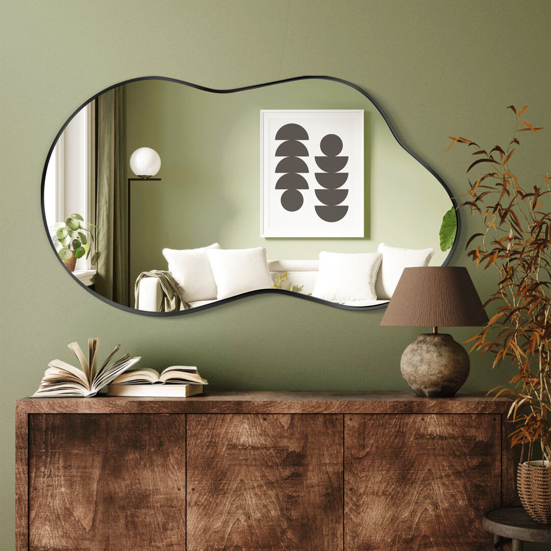Fairmont Park Irregular Metal Framed Wall Mirror, Asymmetrical Mirrors Black 91 cm H x 60 cm W
