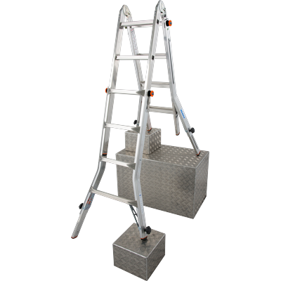 Gelenkleiter KRAUSE "TeleVario", grau (aluminiumfarben), B:67cm H:21cm L:135cm, Aluminium, Leitern, Alu, 4x4 Sprossen, Arbeitshöhe ca. 498 cm