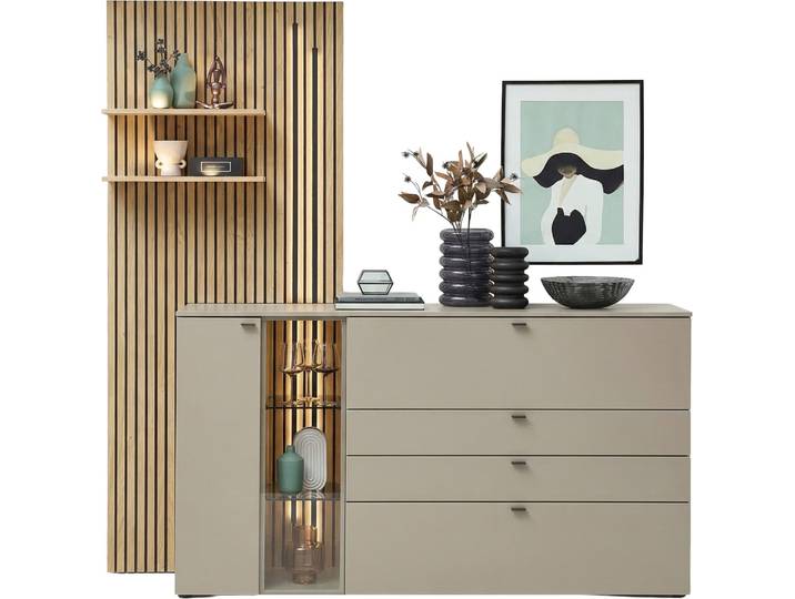 Venjakob Kombination Sideboard/Paneel VANYA, Steingrau, Holznachbildung