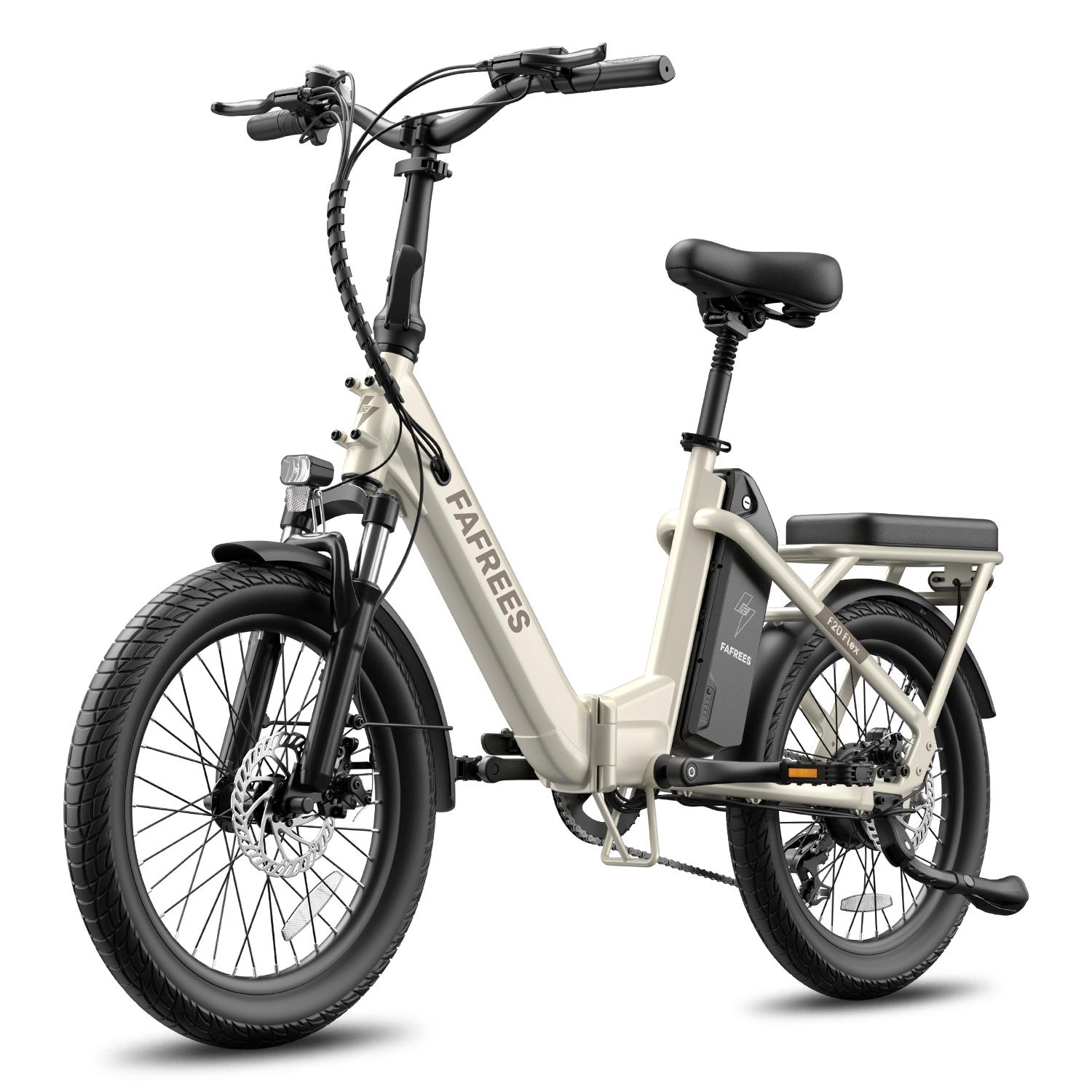 F20 Flex Faltbares 20 Zoll City-E-Bike 36V 20Ah Akku Shimano 7-Gang-Getriebe Reichweite bis 100 km Elfenbeinsand