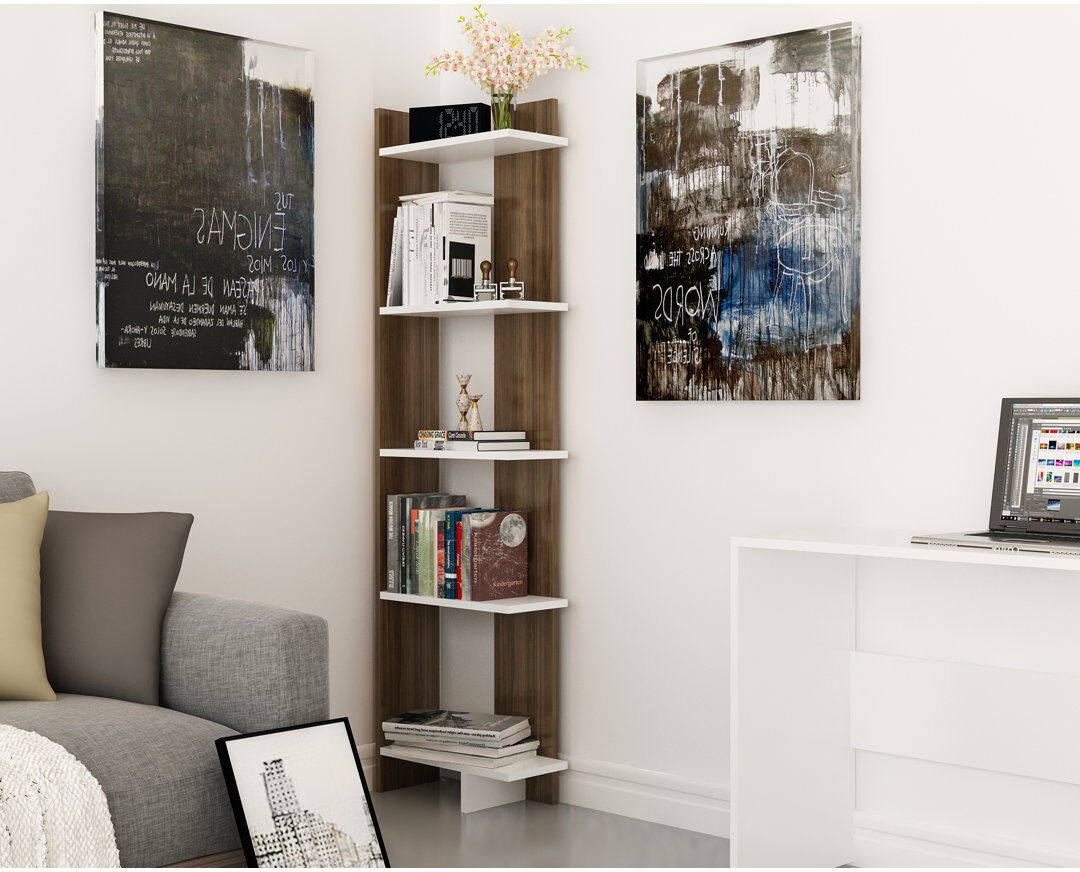 Zipcode Design Alice 170cm H x 45cm W x 22.cm D Corner Bookcase Bookshelf Shelving Unit White/Walnut