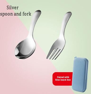 Friendly Fresh Finds Outdoor Stainless Steel Portable Tableware Set For Kids Spoon And Fork Combination, Perfect For Desserts. silvery