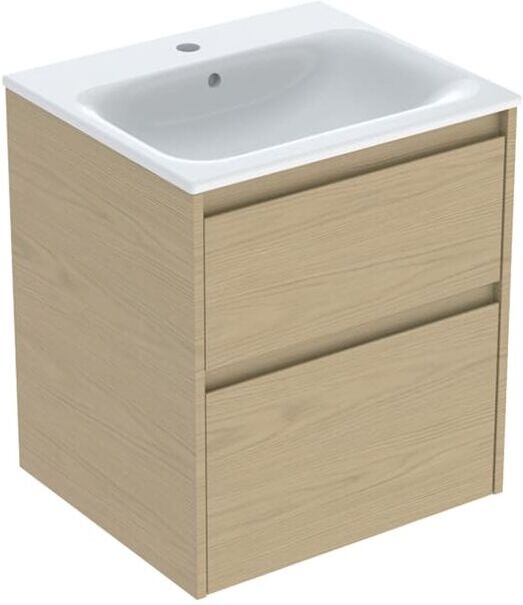 Geberit Renova Plan Möbel-Waschtisch-Set 504038PS1 Breite 55cm, Korpus/Front Eiche natur / Melamin Holzstruktur, Waschtisch weiß