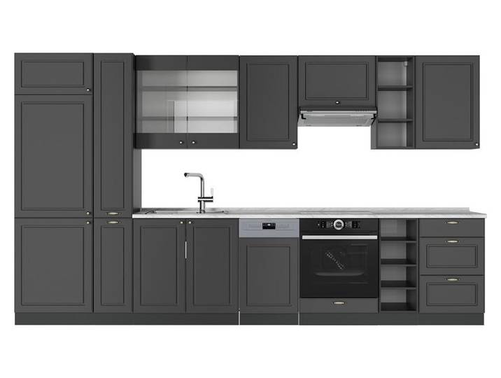 Cuisine Vicco Fame-Line Anthrazit-Gold Landhaus 355cm \, PT Marbre\, Model 56933