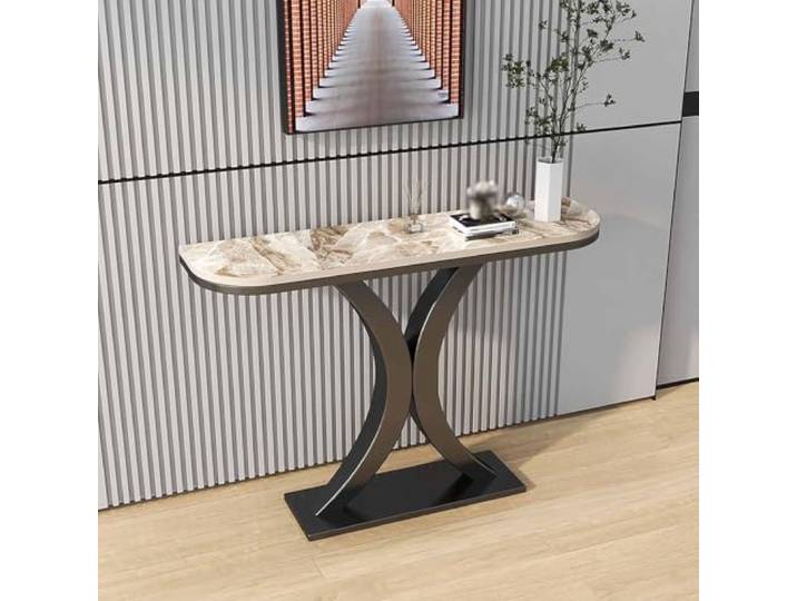 KAFHGEIN Konsolentisch Schmal mit Sintersteinplatte und Metallbeinen Konsolentisch mit Sintersteinplatte, modernen Metallbeinen und platzsparendem Design für Flur, Eingangsbereich, Foyer
