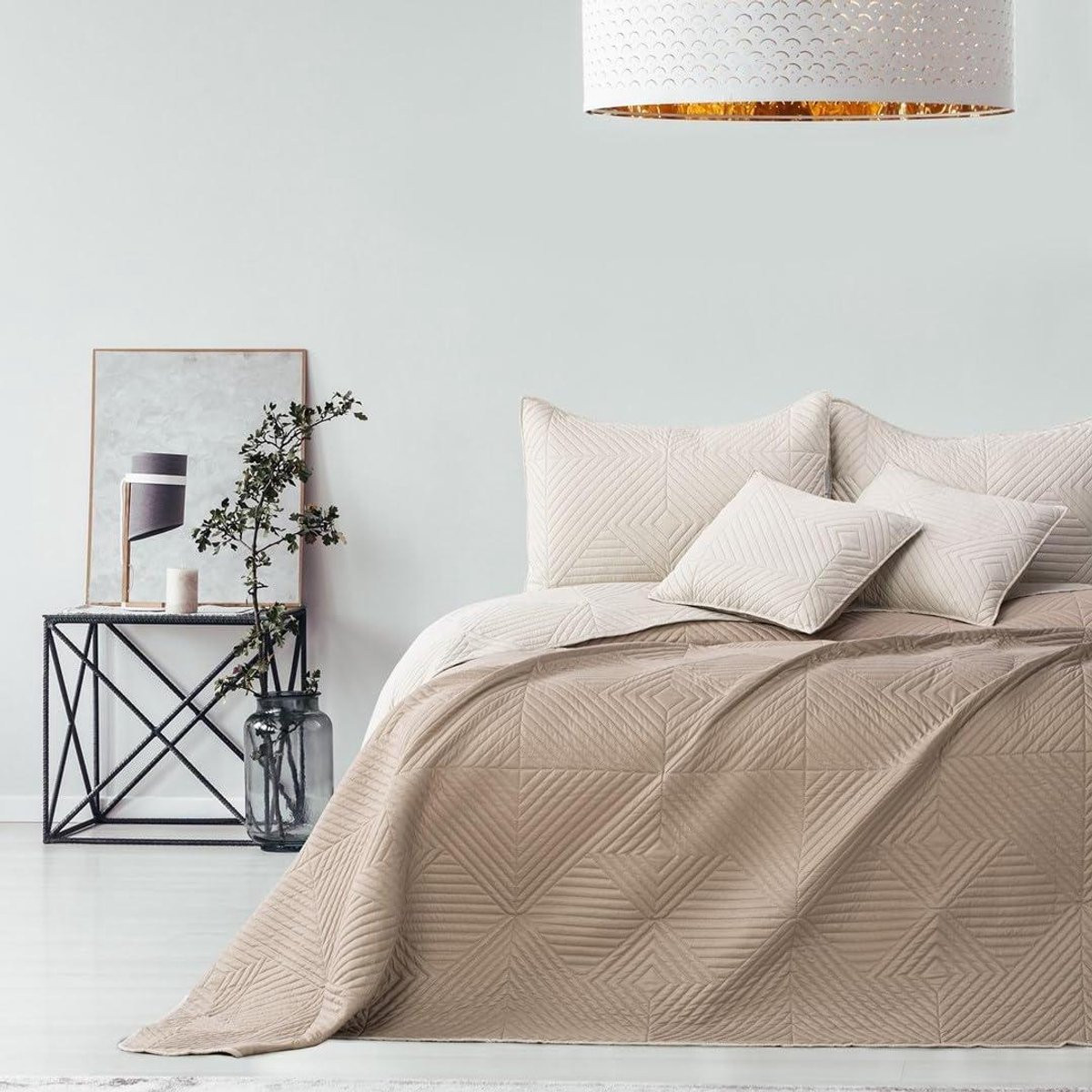 Dubbelzijdige bedsprei dekbed overlay voor slaapkamer decoratie in beige-cappuccino, 260 x 280 cm