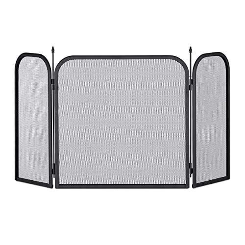 Relaxdays Haardscherm van staal, 3-delig, zwart, B: 52,5 cm, H: 97 cm