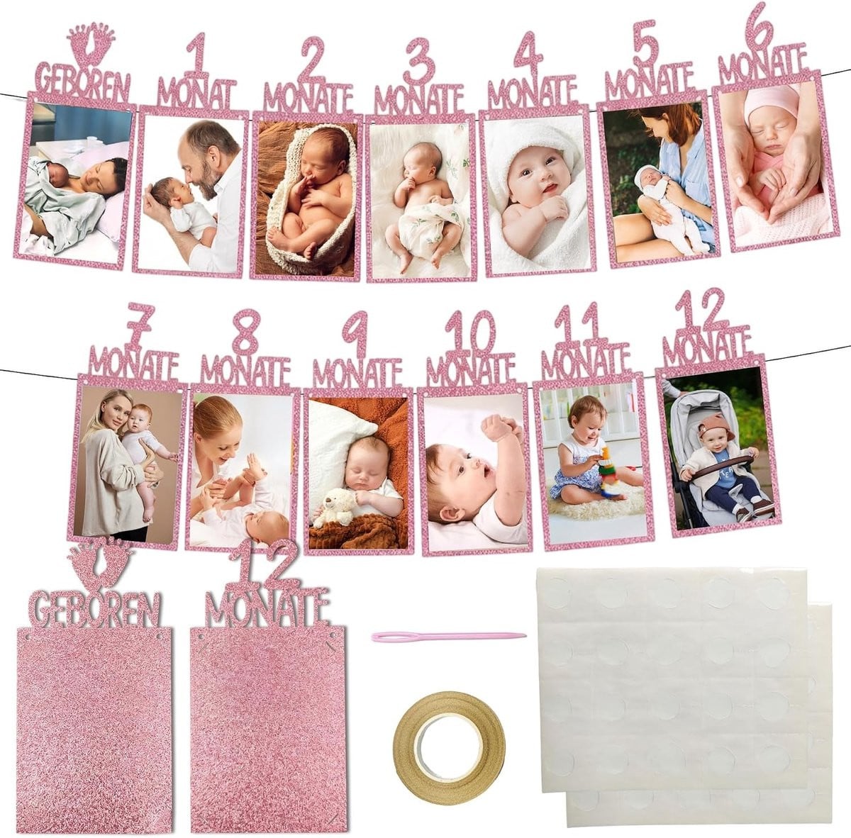 Foto Garland voor 1e Verjaardag, Mijlpaal Fotogalerij Wanddecoratie, Roze Goud