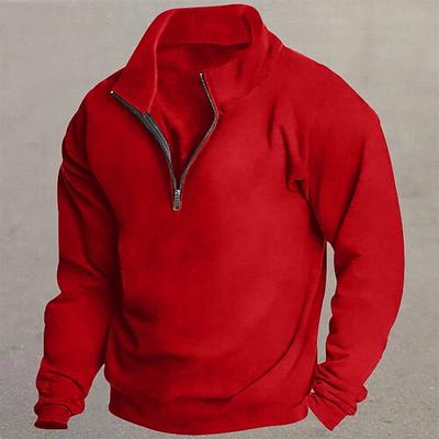 Herren Sweatshirt Fleece-Sweatshirt Pullover Viertelreißverschluss Sweatshirt Schwarz Weiß Wein Rote Khaki Stehkragen Einfach Sport Outdoor Lässig Täglich Streetwear sportlich Frühling Herbst