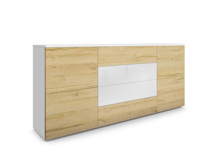 SIDEBOARD Rova Eiche Natur/ Weiß Hochglanz
