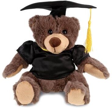 DolliBu Brown Bear Graduation Plush Toy with Gown and Cap with Tassel - 10 inches