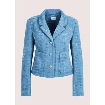 Jackenblazer MADELEINE "Chenilleblazer Moderner Einreiher mit 3D-Struktur", Damen, Gr. 44, blau (rauchblau, melange), Obermaterial: 70% Polyester PES. 30% Wolle WO., Modern, Blazer, 3-D Struktur mir Chenille Garn