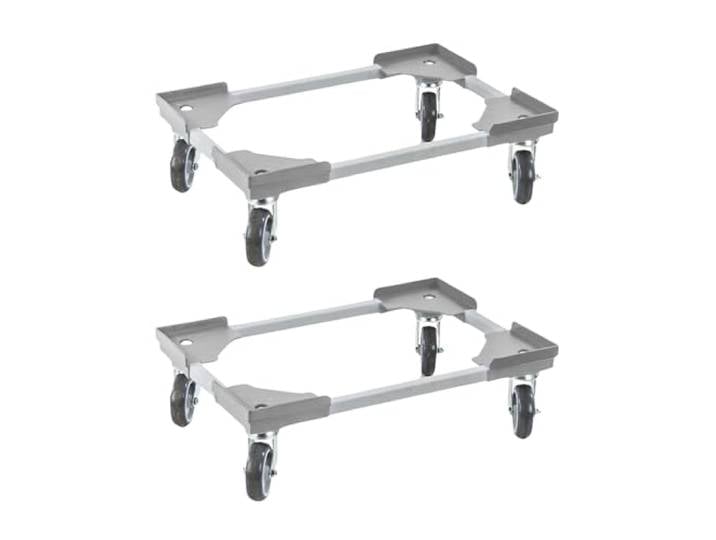 PROREGAL Sparset 2X Profi-Flex Transportroller für Euroboxen 60x40cm mit Kunststoffräder grau montiert 4 Lenkrollen Traglast 300kg Kistenroller Logistikroller Rollwagen Profi-Fahrgestell