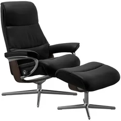 Stressless Sessel mit Hocker View Cross Leder Schwarz Batick Black M (Medium)