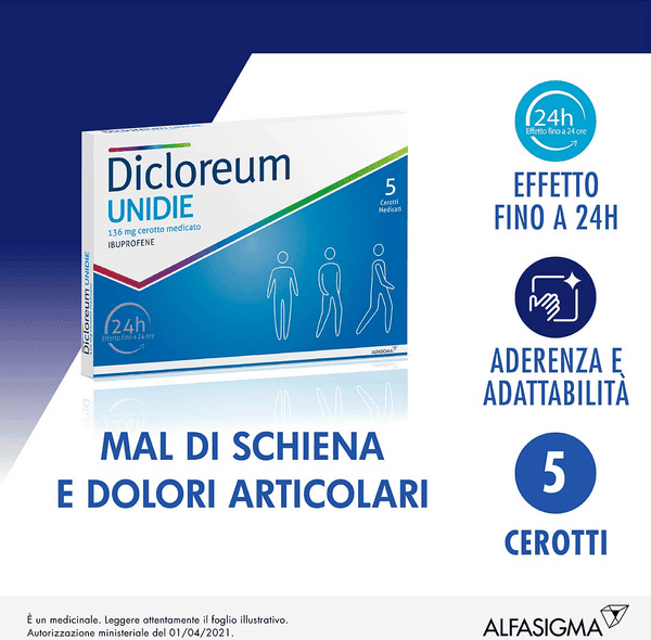 Dicloreum Unidie per Dolori Muscolari Dolori Articolari 5 Cerotti 136 mg