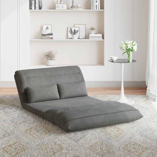 Dunkelgrauer Bodenstuhl aus Samt mit verstellbarer Rückenlehne, klappbar, gepolstert und ergonomisch, 110 x 82 x 55 cm, für Wohnzimmer, Meditation, Yoga, Büro und Computerspiele