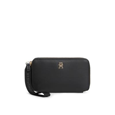 Geldbörse TOMMY HILFIGER "TH LOGOTAPE COMPACT ZIP AROUND", Herren, schwarz, Lederimitat, Basic, Kleinlederwaren, Unisex Portemonnaie, Geldbeutel mit edlem TH-Logoelement