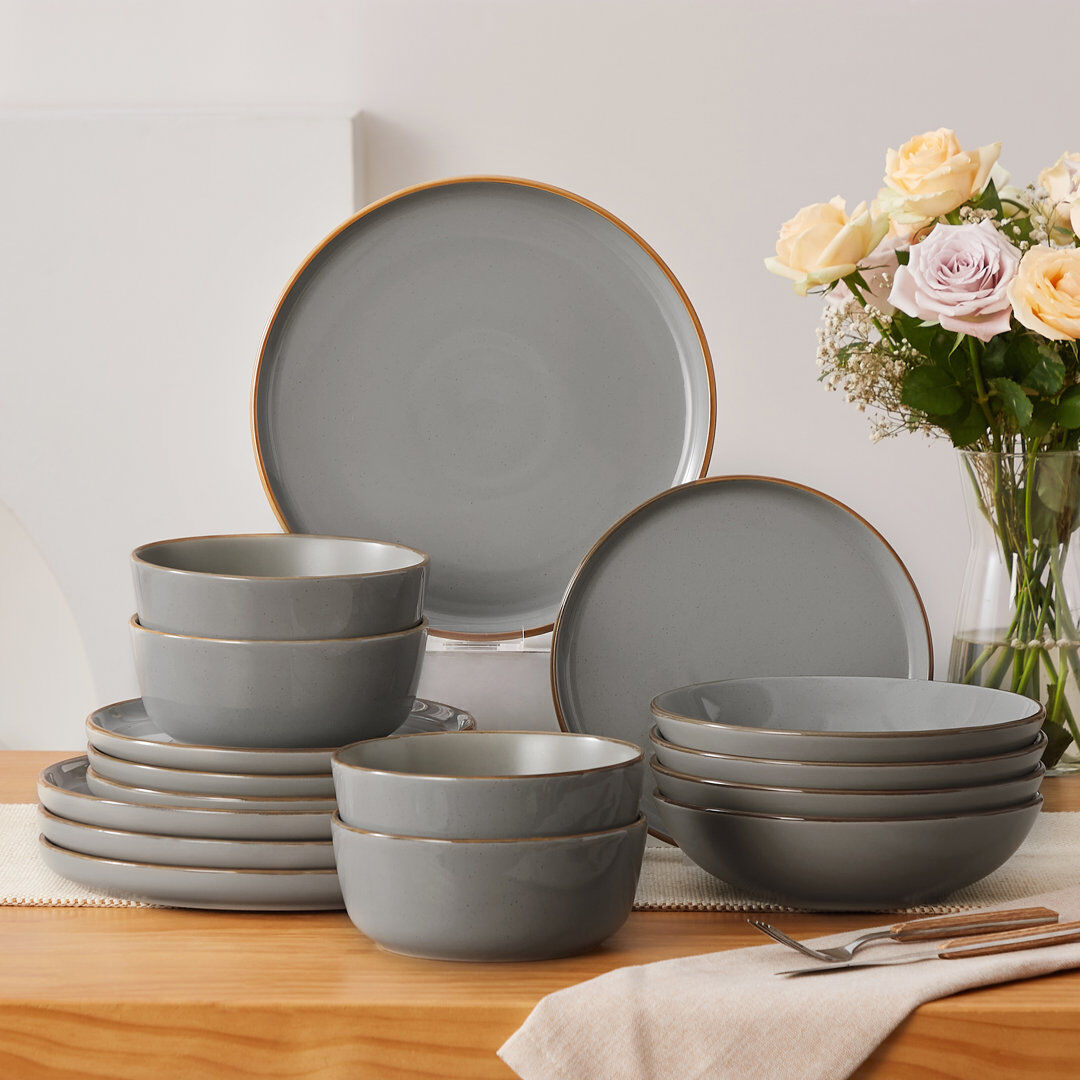 Vancasso RENIOO Stoneware Dinnerware Set 16 Piece - Service for 4 Gray 16
