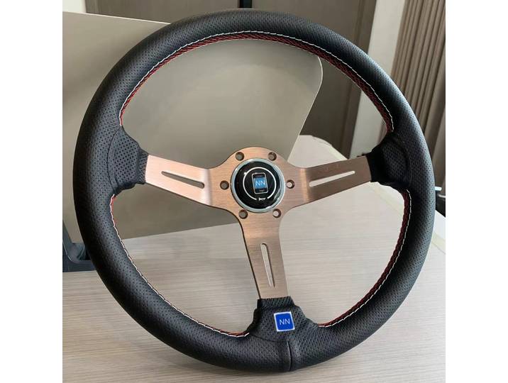Volant de course classique 350MM en cuir perforé or rose, universel, modifié pour le drift, le rallye et le sport NNNDD