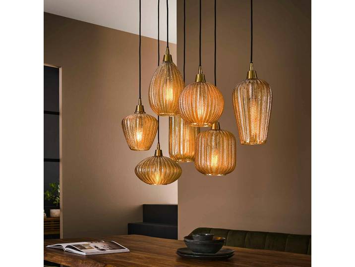 Suspension en verre ambré 7 lampes NOVA