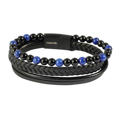 Armband ADELIA´S "Armband – Lederarmband aus Leder mit Sodalith 21 cm", schwarz, Armbänder, Herren, 21cm, Leder, Armband, Geschenkidee: zeitlos und vielseitig