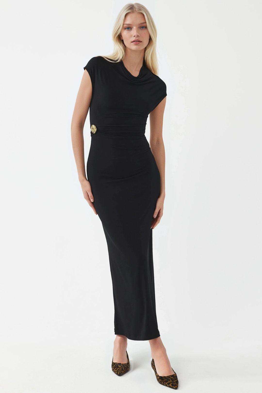 Midi-Kleid mit Stein-Akzent