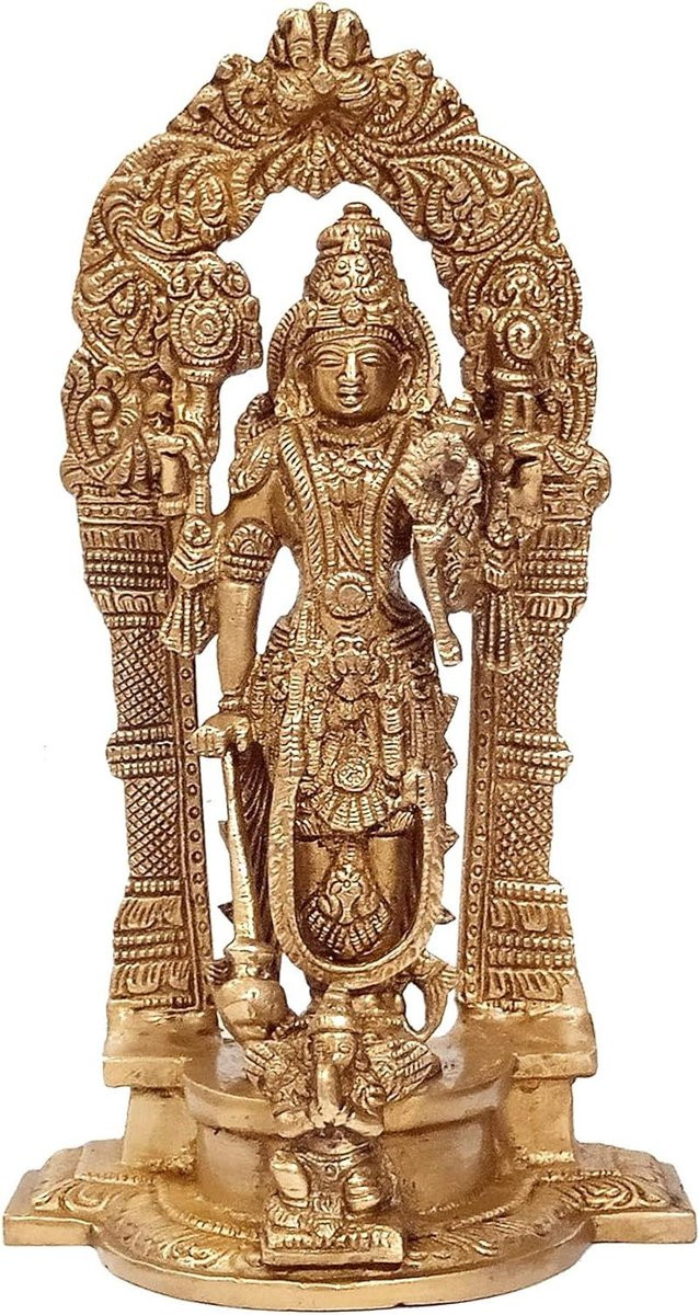 Purpledip Brass Idol Heer Vishnu & Zijn Mount Garuda Collectible Sculptuur In Mandap Boog voor Volwassenen