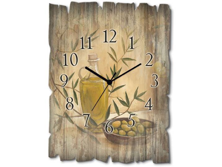 Wanduhr ARTLAND Oliven und Zitronen , beige (natur), B:30cm H:40cm T:0,6cm, Wanduhren, Wanduhr, wahlweise mit Quarz- oder Funkuhrwerk, lautlos ohne Tickgeräusche