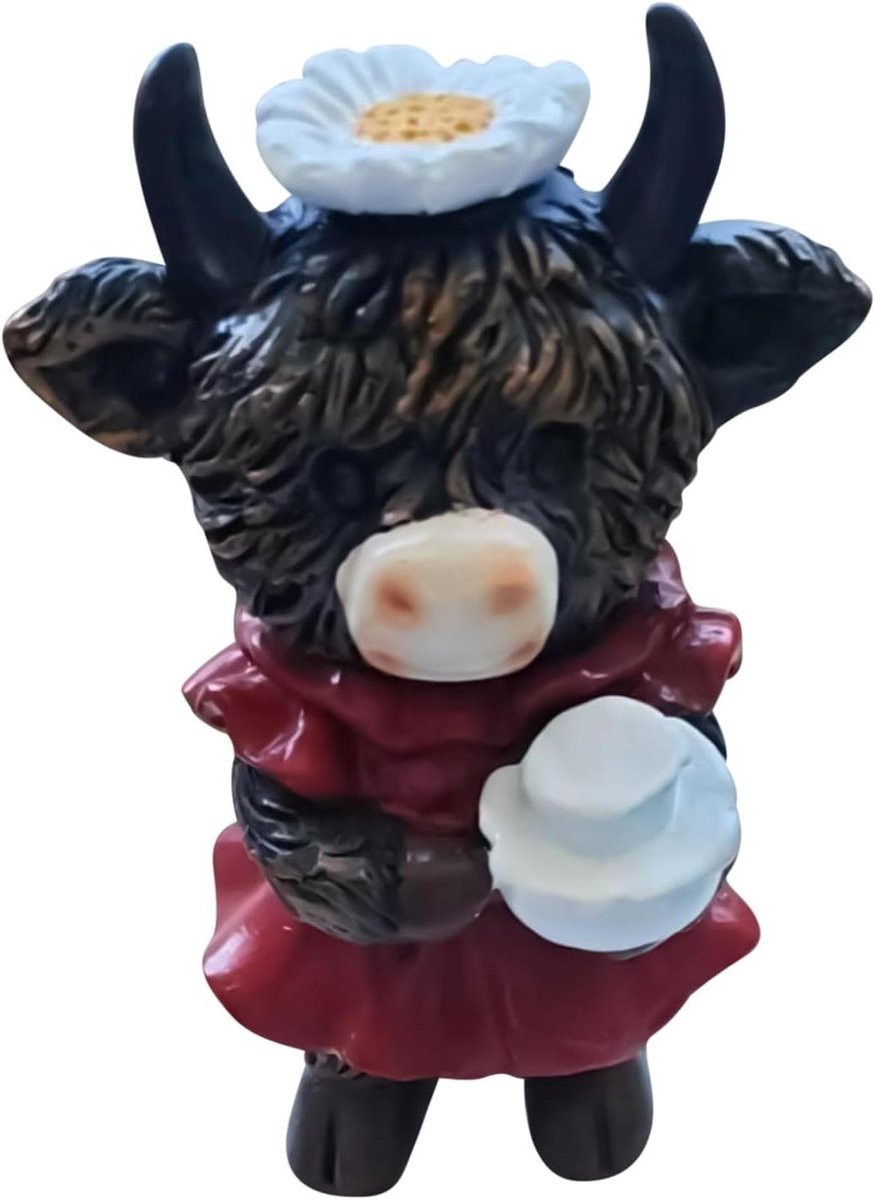Gedetailleerd Koe Standbeeld Bruin - Boerderij Dier Decoratie voor op Tafel - Hoogte: 11 cm