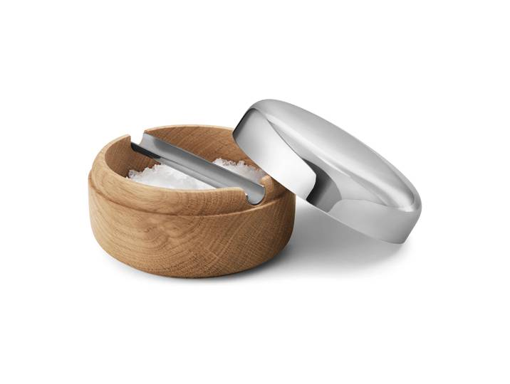 Georg Jensen Salière Alfredo Ø8,5 cm Chêne-acier inoxydable