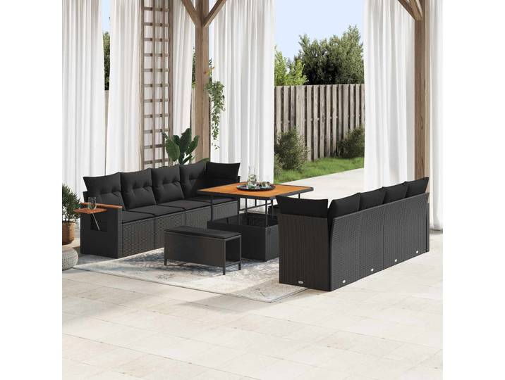 vidaXL Gartensofa-set 12 Stk. 12-Sitzanzahl Schwarz Poly-Rattan