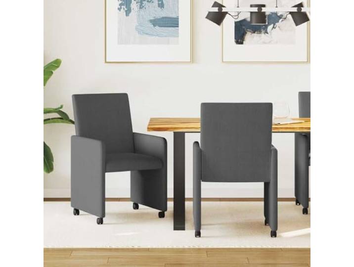 Esszimmerstühle mit Rollen 2 Stk Cordstoff Dunkelgrau Moderner Polsterstuhl Ergonomische Rückenlehne, Schaumstoffpolsterung, schmale Armlehnen, Sperrholz Metall Konstruktion, Rollen für Mobilität
