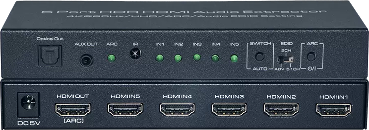 INF Commutateur HDMI 5 en 1 sortie, 4K 60Hz avec extracteur audio ARC HDMI 2.0