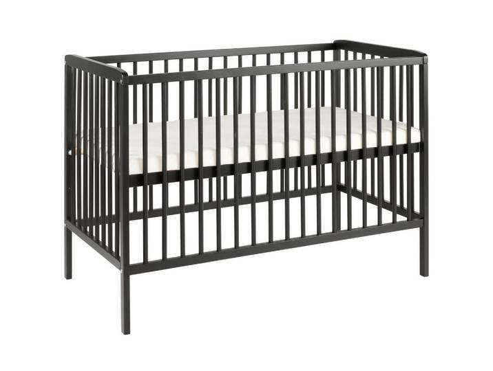 Jimmylee Gitterbett Katja, Schwarz, Holz, Kernbuche, Hartholz, H2, Höhe ca. 6 cm, 65x86x125 cm, Made in Europe, Bezug abnehmbar/waschbar, antibakteriell, Wendematratze, Baby- und Kleinkindseite,höhenverstellbar, Warnhinweise am Produkt, Sprossen mit Normabstand, Aufbauanleitung im Karton, Lattenrost inklusive, Schlupfsprossen, Babymöbel & Kindermöbel, Babyzimmer, Babybetten, Gitterbetten