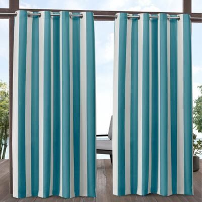 ATI Home Canopy Stripe Outdoor Grommet Top Curtain Panel Pair