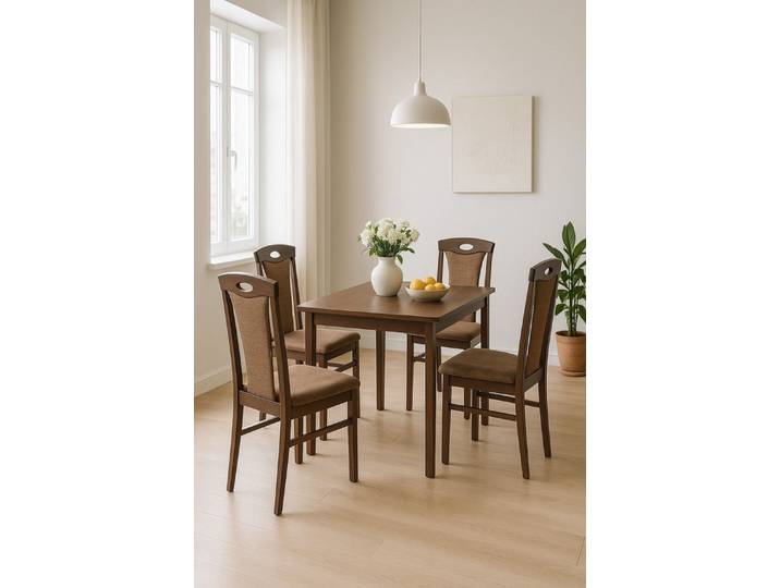 moebel-direkt-online Essgruppe 5tlg. Tischgruppe Nussbaum, Auszugstisch, Massivholzstühle