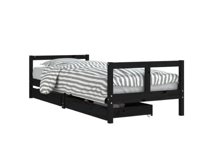 FDSAQOPT mit Schubladen Schwarz 80x200 cm Massivholz Kiefer Massives Kiefernholz, Holzlatten für Stabilität, Schubladen für Spielzeug und Kleidung, niedrige Einstiegshöhe, Lattenrost