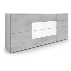 SIDEBOARD Rova Beton Oxid Optik / Weiß Hochglanz