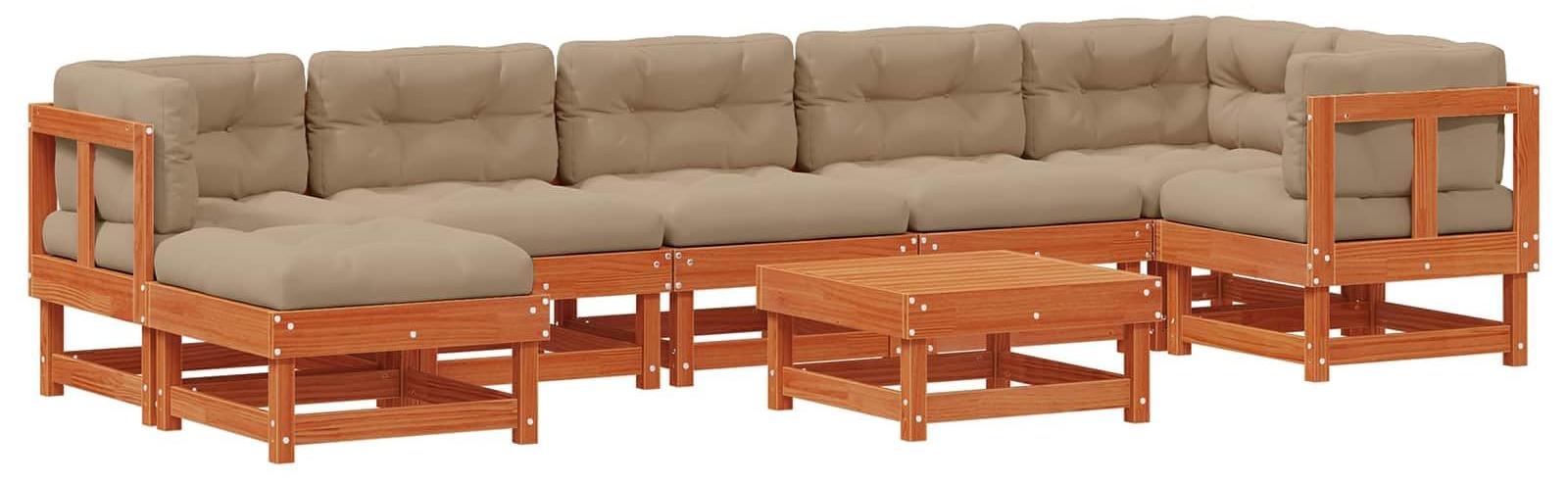 Garten-Lounge-Set, 8-teilig, braun, aus Kiefernholz - Massivholz - Modular
