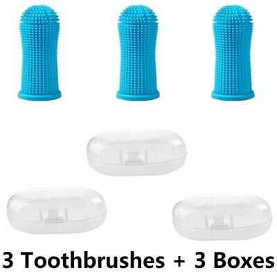 Inspire Select 3 Piece Pet Finger Toothbrush Set Dog & Cat Dental Cleaning Finger Brushes For Oral Care And Teeth Cleaning blue 3 Pcs