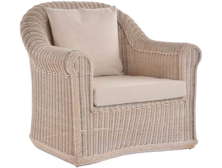Krines Home Relaxsessel Exklusiver Wohnzimmersessel aus echtem Rattan Mons Wintergarten Sessel, Korbsessel Flechtsessel mit Polster