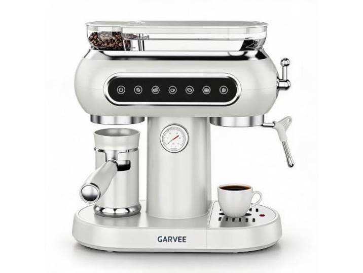 Kaffeevollautomat mit Milchsystem, 20 bar Kaffeemaschine mit Konischer Mühle,25-Stufen,2 Tassen,Touchpanel,Espressomaschine Kompakt, Einfache Reinigung,Cappuccino Latte Espresso Kaffeemaschine,EM6858