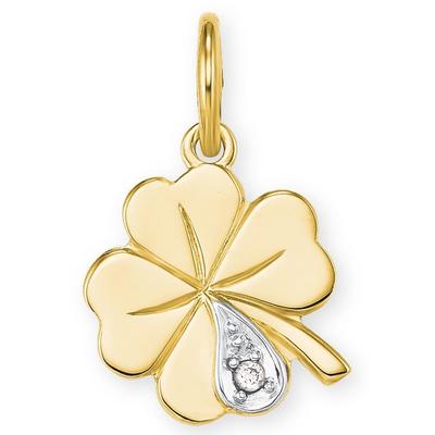 Kettenanhänger AMOR "Kleeblatt", gold (gelbgoldfarben, weißgoldfarben, wweiß), Schmuckanhänger, Damen, Diamanten Gelbgold 585, 0,59 g, Diamanten, Gelbgold 585, Kettenanhänger, mit Diamant